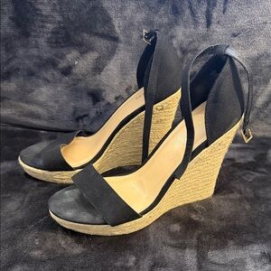 Express Black Espadrille Wedge Sandals with Ankle Strap